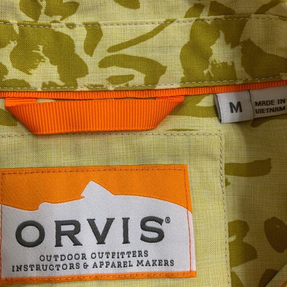 Orvis Shirt Women M Medium Chartreuse Outdoor Outfitters Floral Button Up Collar - Picture 8 of 12